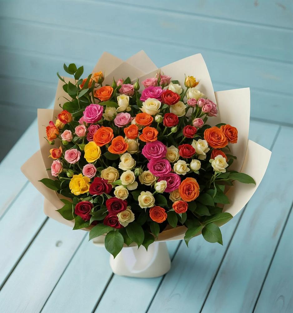 Букет Микс из разноцветных кустовых роз в Красногорский Республики Марий Эл
