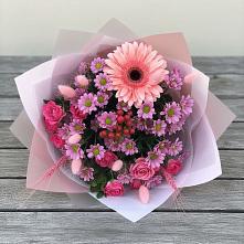 Букет цветов из:  Розы, Герберы и Хризантемы в Красногорский Республики Марий Эл