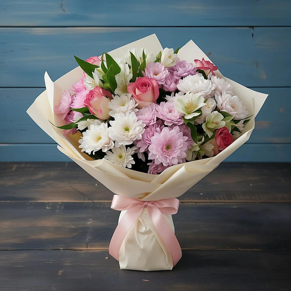 Букет цветов из: Хризантемы, Альстромерии и Розы в Красногорский Республики Марий Эл